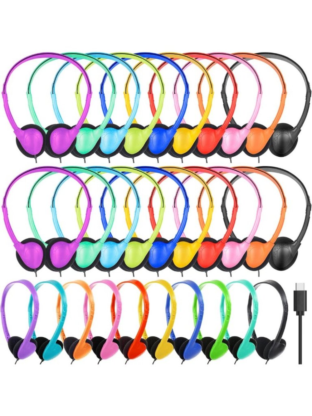 25 Pack USB Type C Wired Headphones for Kids - Perfect for School & Classroom